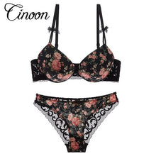 Load image into Gallery viewer, Famous Brand Sexy High Quality Women Print Bra set Silk Lace Flower Push up Big size