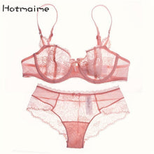 Load image into Gallery viewer, Ultra-thin sexy lace cup bra set pink young girl