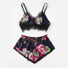Load image into Gallery viewer, COLROVIE Multicolor Lace Trim Floral Print Satin Sexy