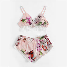Load image into Gallery viewer, COLROVIE Multicolor Lace Trim Floral Print Satin Sexy