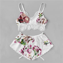 Load image into Gallery viewer, COLROVIE Multicolor Lace Trim Floral Print Satin Sexy