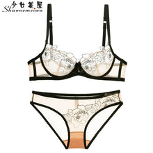 Load image into Gallery viewer, Shaonvmeiwu Ultra-thin gauze sexy embroidery lace bra lingerie suit